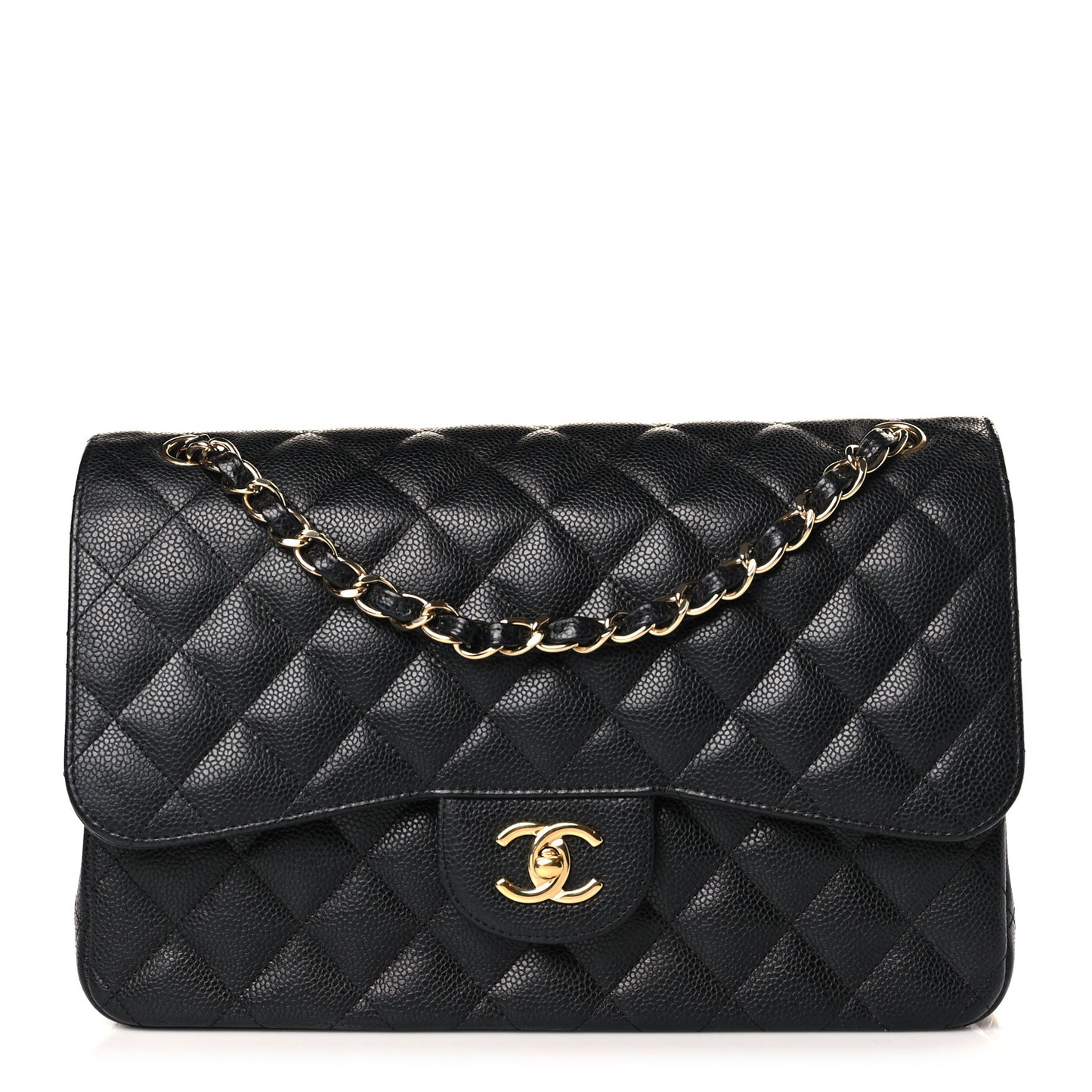 Caviar Quilted Jumbo Double Flap Black