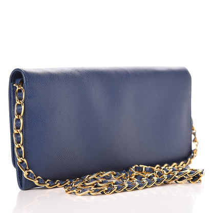 Prada Saffiano Metal Oro Chain Wallet Bleuette 3 of 9