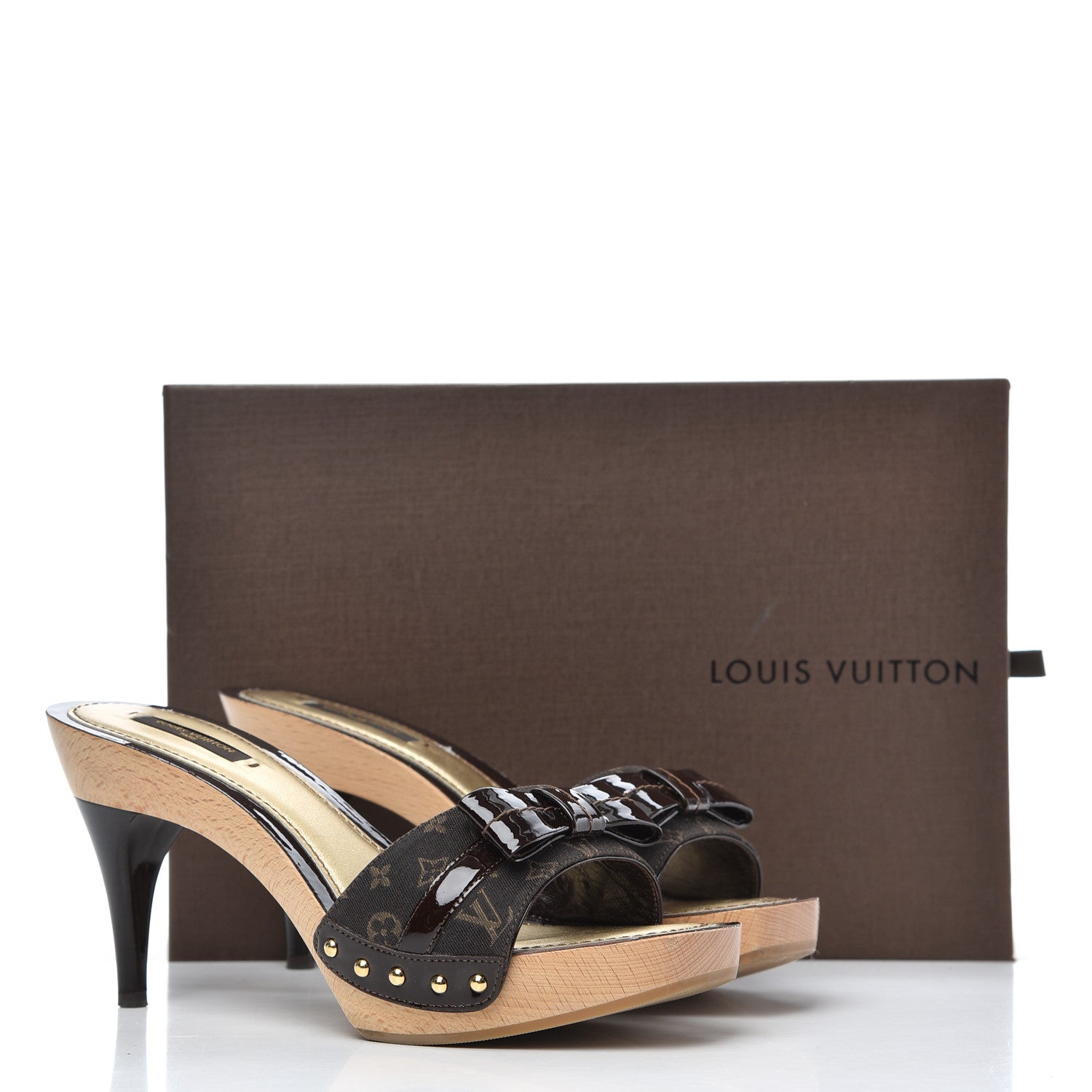 Louis Vuitton Monogram Idylle Patent Bow Mules 37.5 Fusain 14 of 14