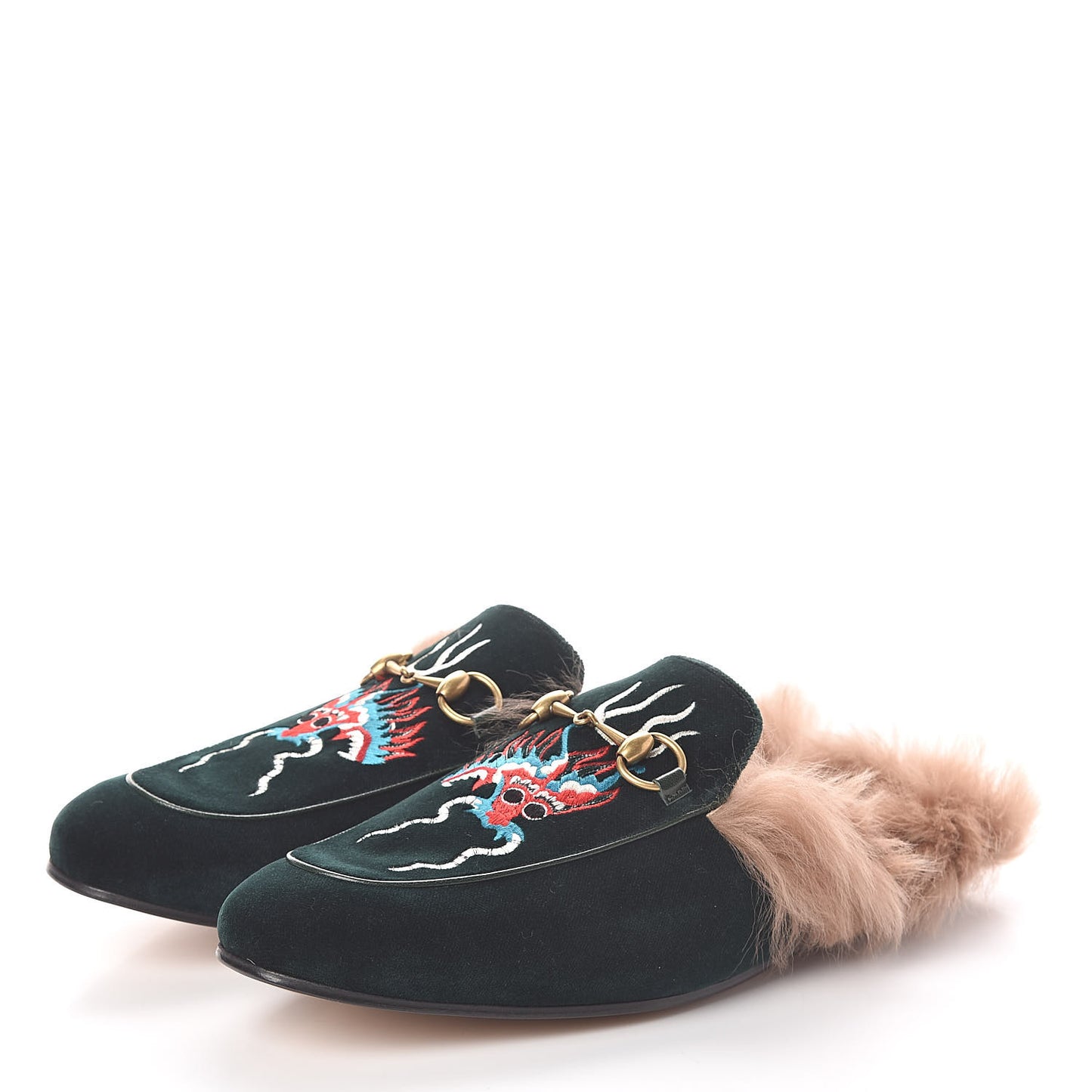 Velvet Fur Dragon Embroidered Mens Princetown Slippers 11 Zaffre Dark Zaffre