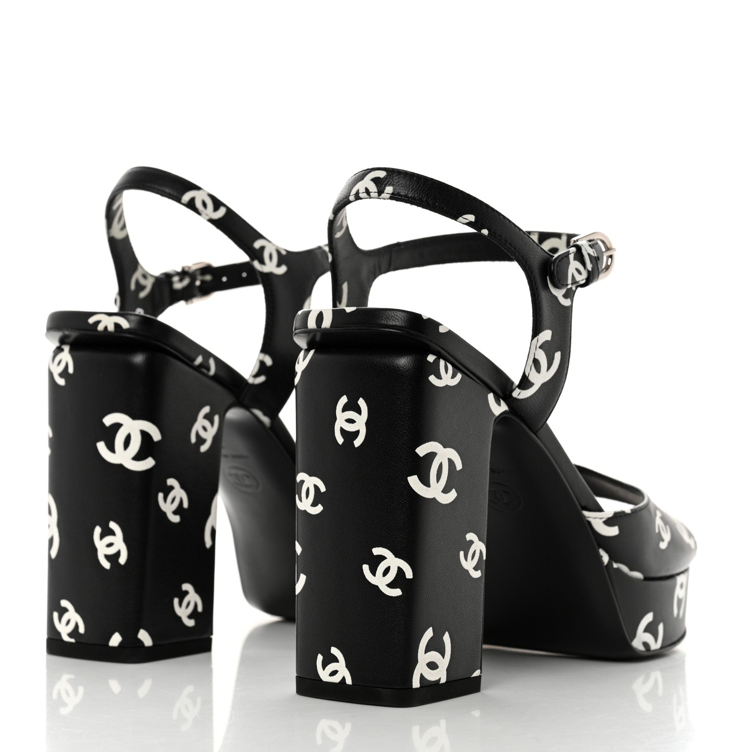 Chanel Printed Lambskin CC Platform Sandals 39 Black White 4 of 9