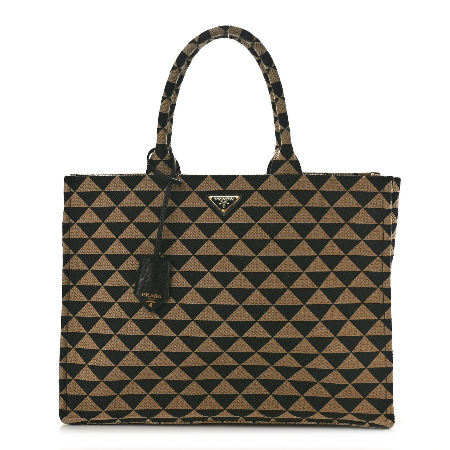 Jacquard Saffiano Triangolo Symbole Embroidered Large Tote Black Corda