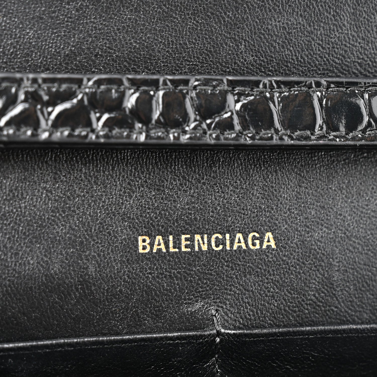 Balenciaga Shiny Calfskin Crocodile Embossed Hourglass Chain Bag Black 6 of 10