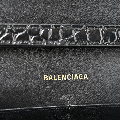 Balenciaga Shiny Calfskin Crocodile Embossed Hourglass Chain Bag Black 6 of 10