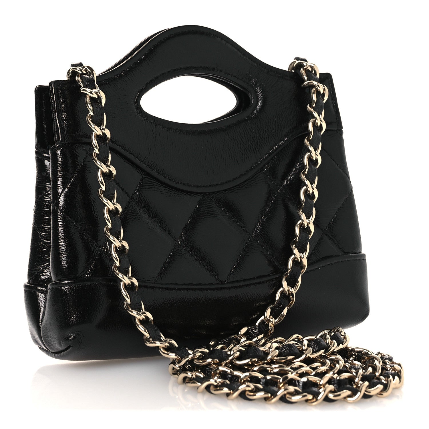 Chanel Shiny Lambskin Quilted Micro 31 Clutch With Chain Black 3 of 10