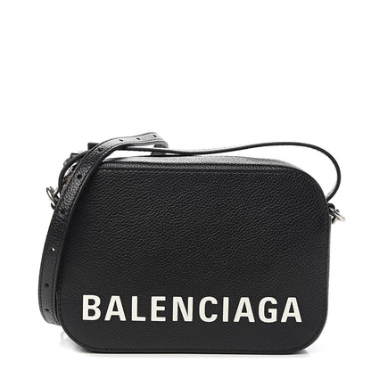Balenciaga Grained Calfskin Logo XS Ville Top Handle Camera Bag Black White 1 of 8