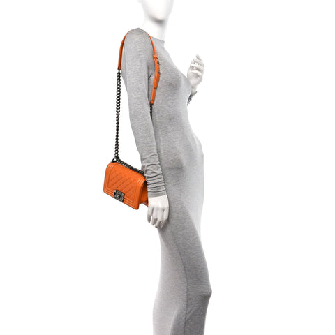 Lambskin Quilted Small Boy Flap Orange