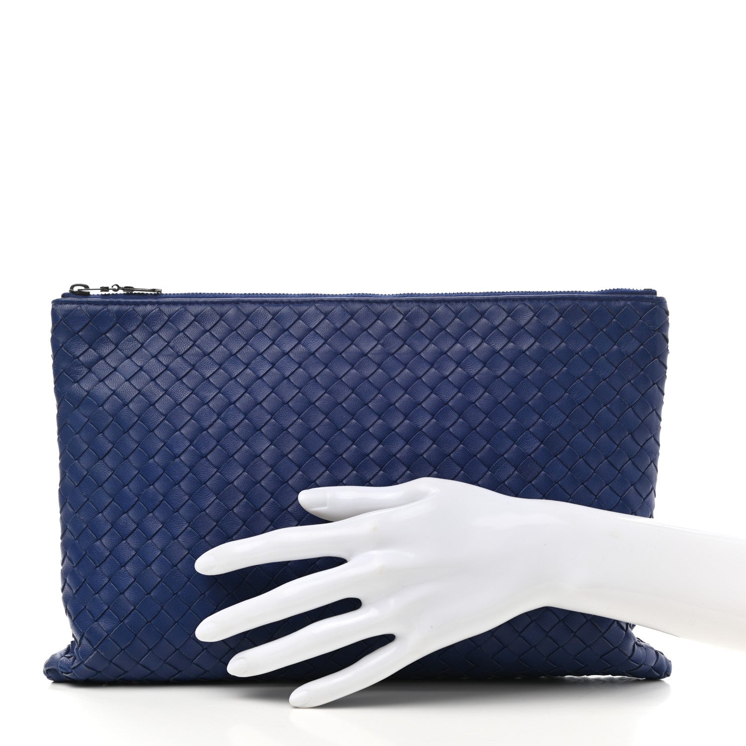 Bottega Veneta Nappa Intrecciato Large Flat Zip Biletto Pouch Blue 2 of 10