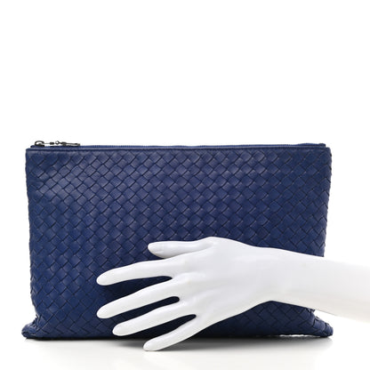 Bottega Veneta Nappa Intrecciato Large Flat Zip Biletto Pouch Blue 2 of 10
