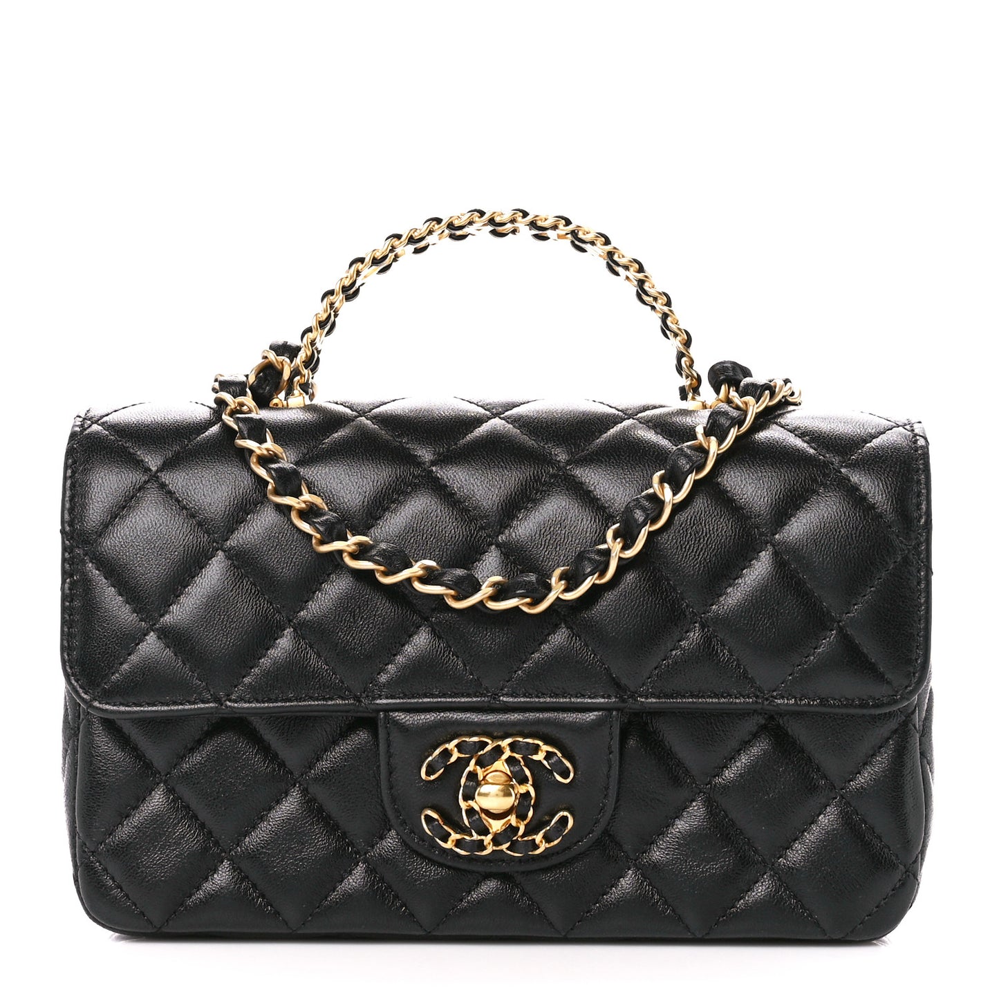 Lambskin Quilted Mini Strass On Top Flap Black