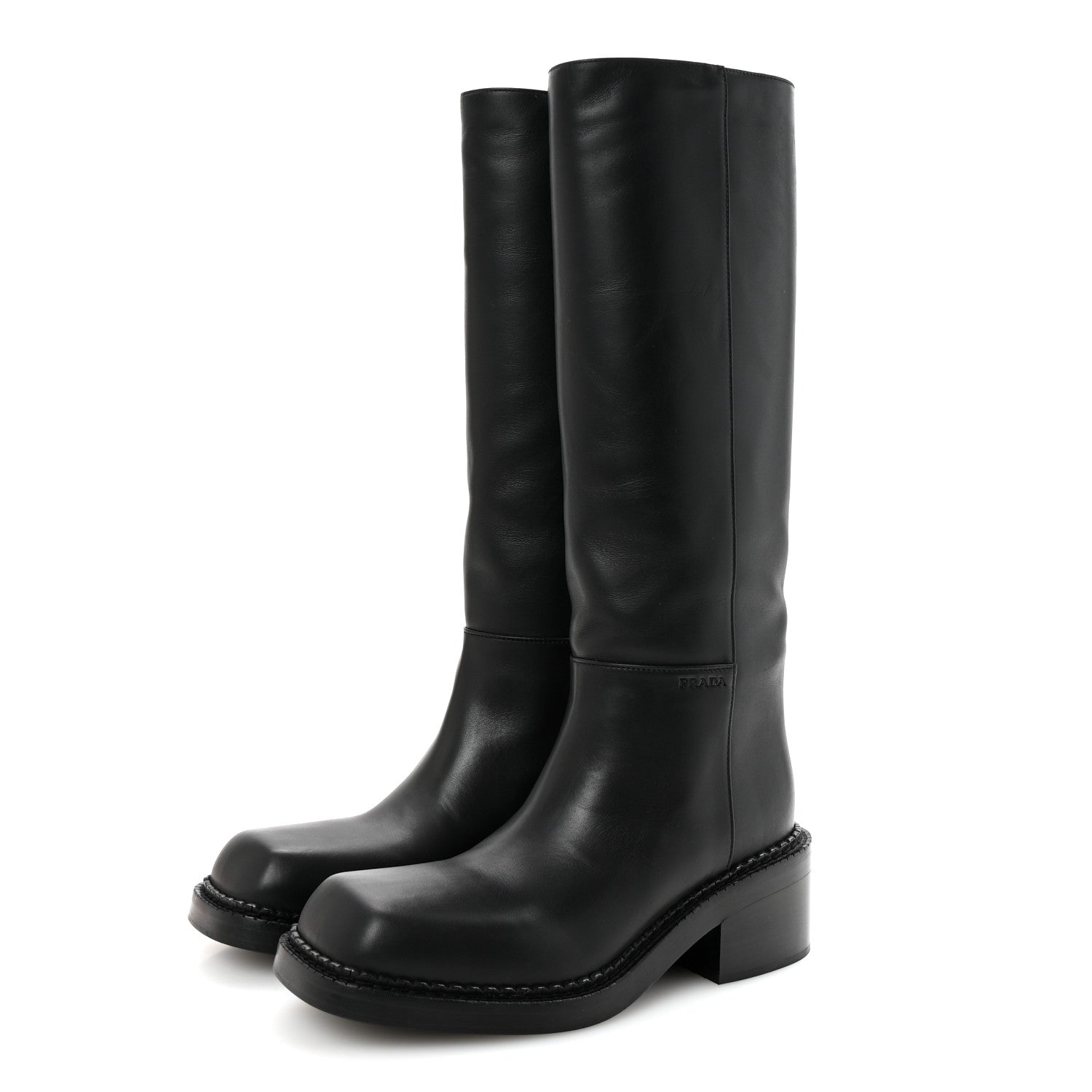 Prada Vitello Lux From The Runway Tall Boots 38 Black 4 of 9