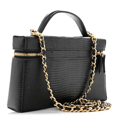 Chanel Lizard Embossed Calfskin Top Handle Slim Vanity With Chain Black 2 of 11