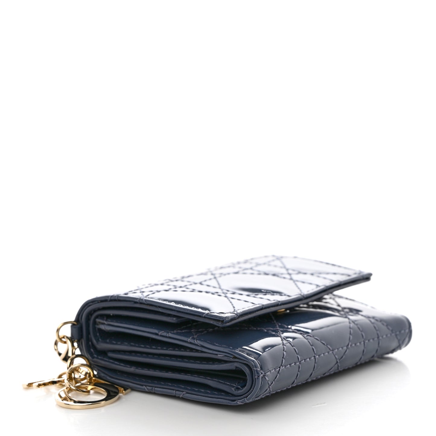 Patent Cannage Lady Dior Lotus Wallet Denim Blue