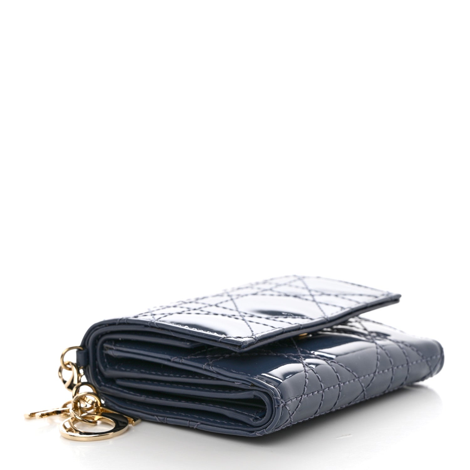 Christian Dior Patent Cannage Lady Dior Lotus Wallet Denim Blue 4 of 6