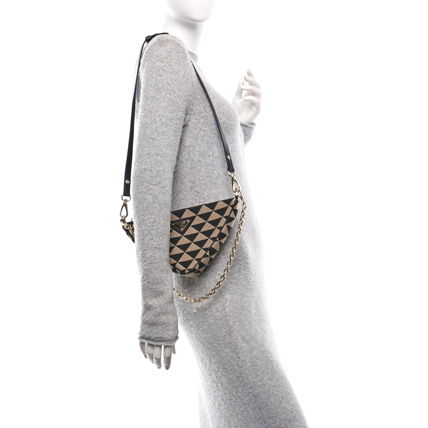 Prada Jacquard Triangolo Symbole Embroidered Mini Triangle Bag Black Corda 2 of 10