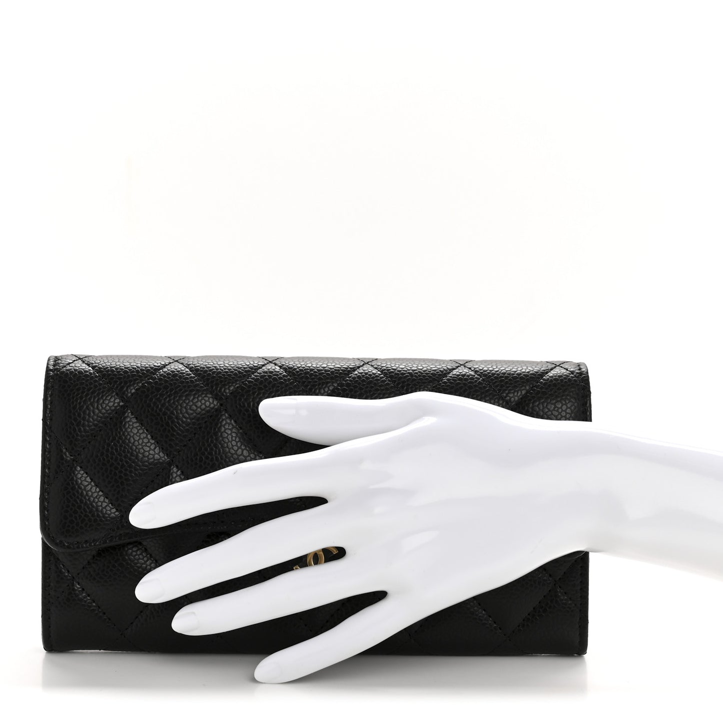 Caviar Quilted Large Gusset Flap Wallet Black