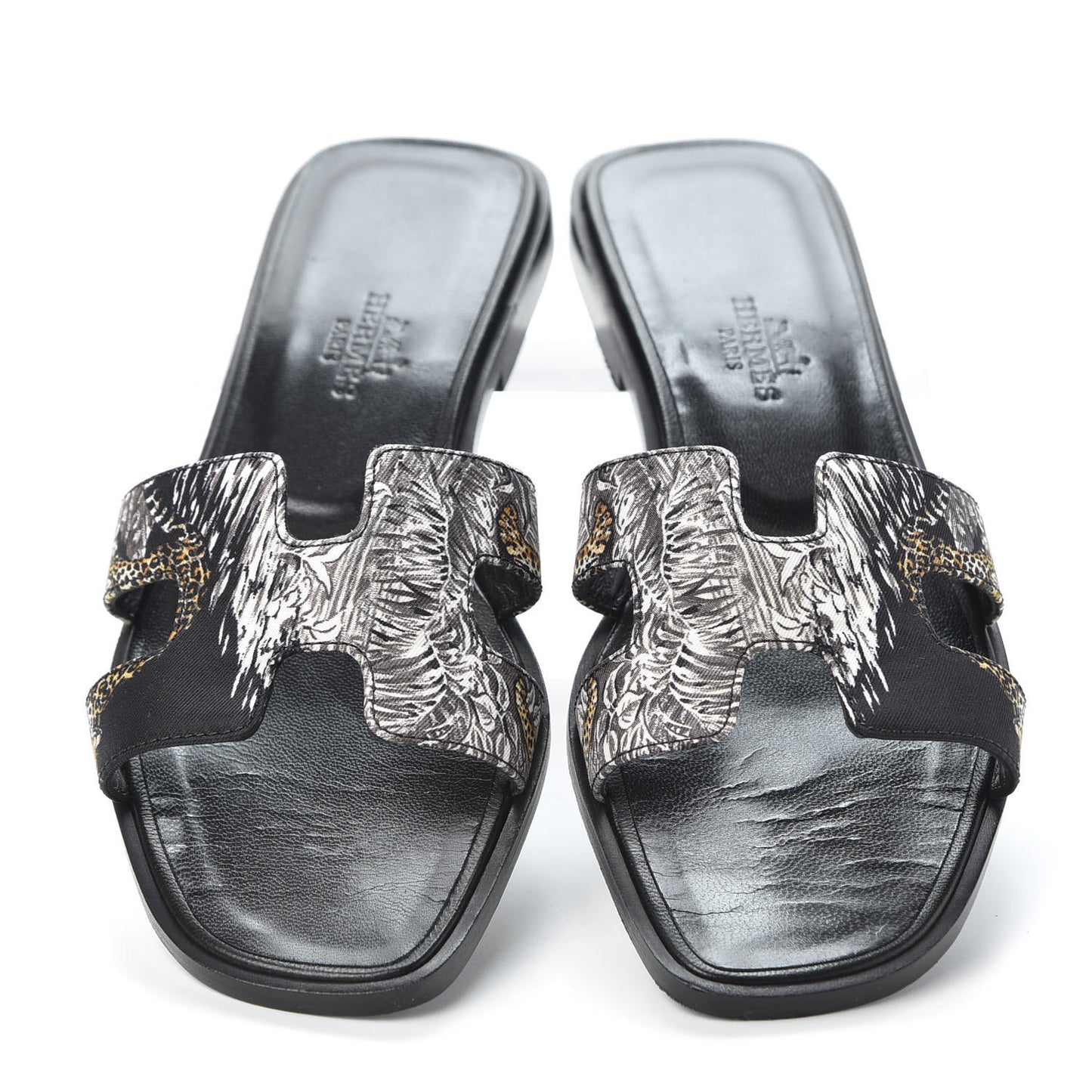Silk Printed Equateur Tattoo Oran Sandals 35.5 Black