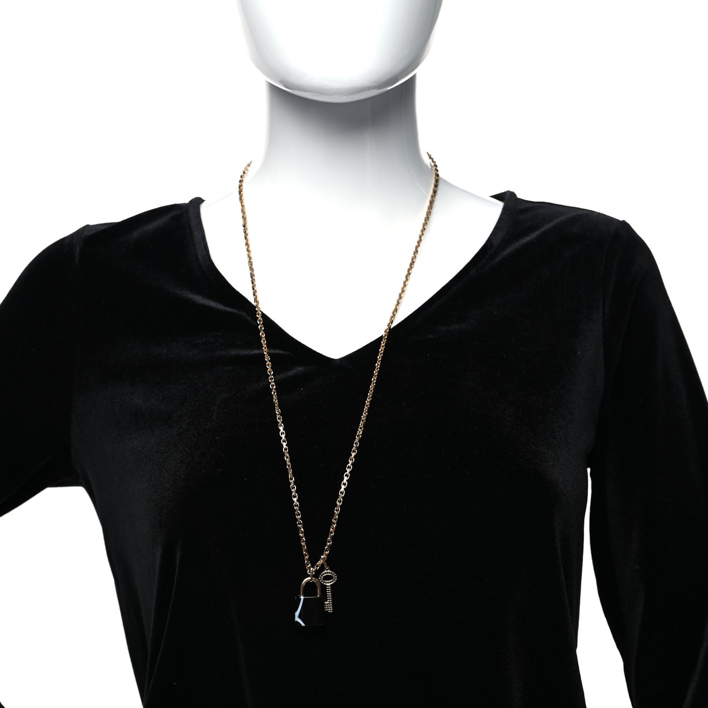 Metal Onyx Crystal Padlock And Key Pendant Necklace Gold Black