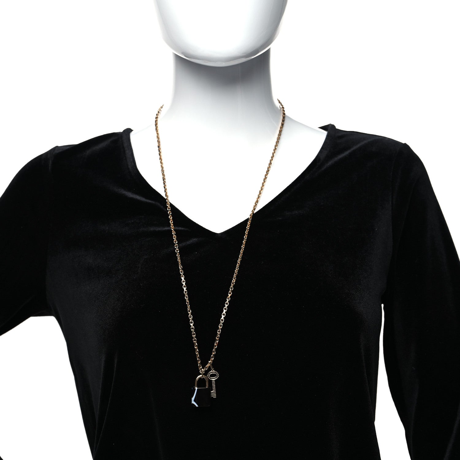 Louis Vuitton Metal Onyx Crystal Padlock And Key Pendant Necklace Gold Black 2 of 6