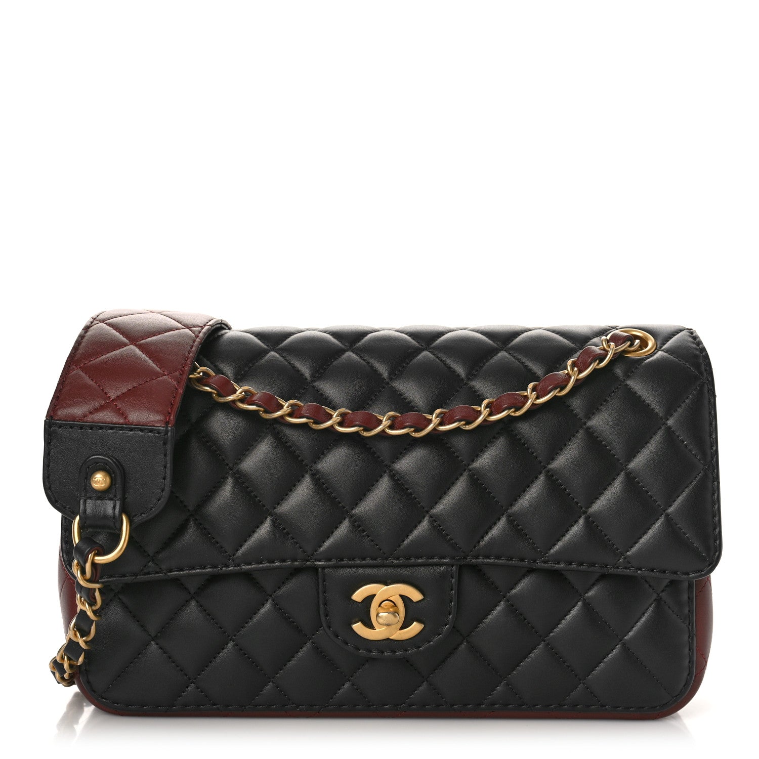Chanel Calfskin Quilted Strap Into Flap Bag Black Brown 1 of 12