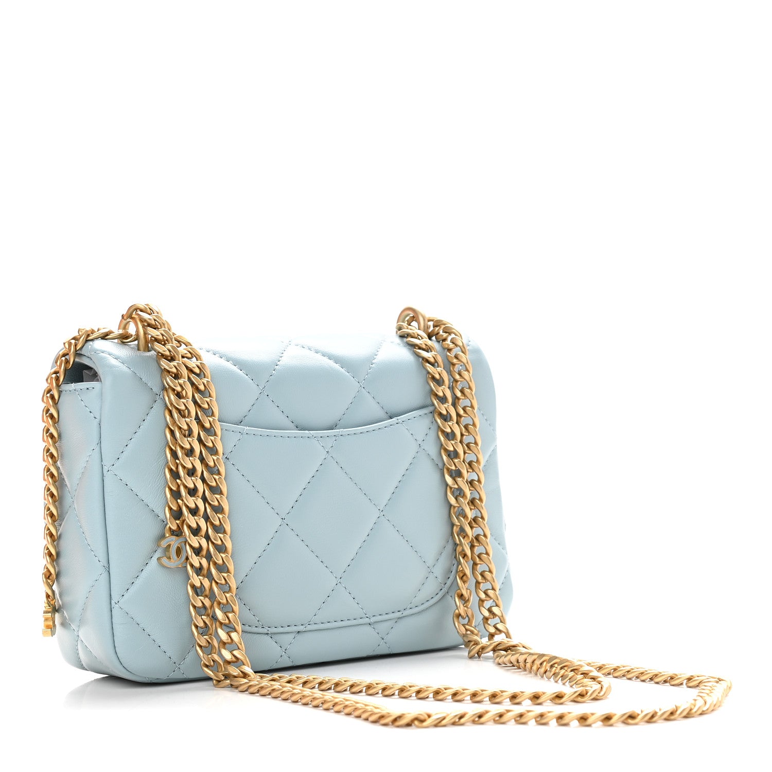 Chanel Lambskin Enamel Quilted Pending CC Mini Square Flap Light Blue 2 of 9