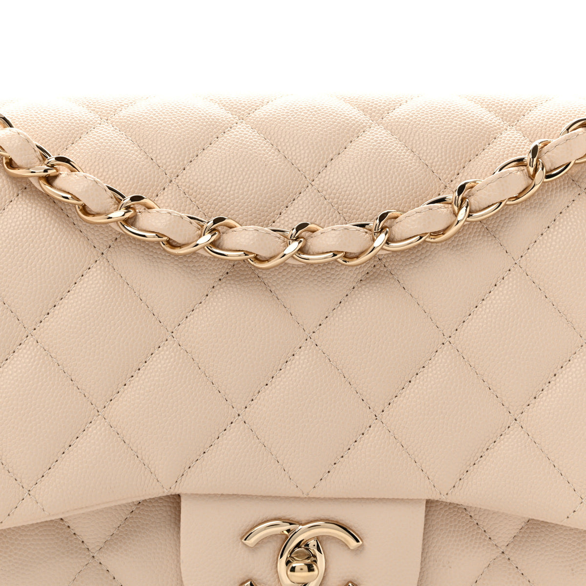 Caviar Quilted Jumbo Double Flap Light Beige
