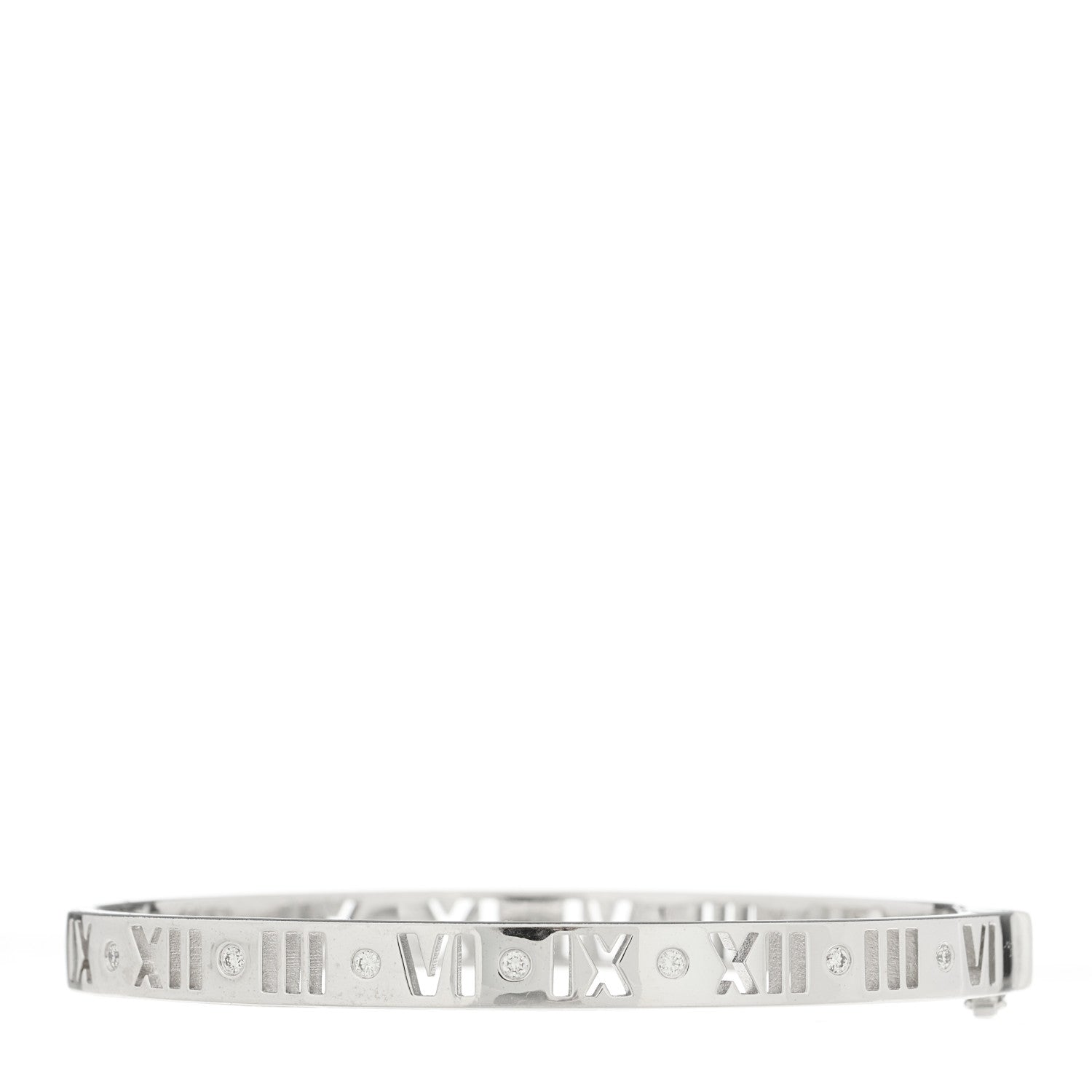 Tiffany 18K White Gold Diamond Atlas Pierced Hinged Bangle Bracelet 2 of 4