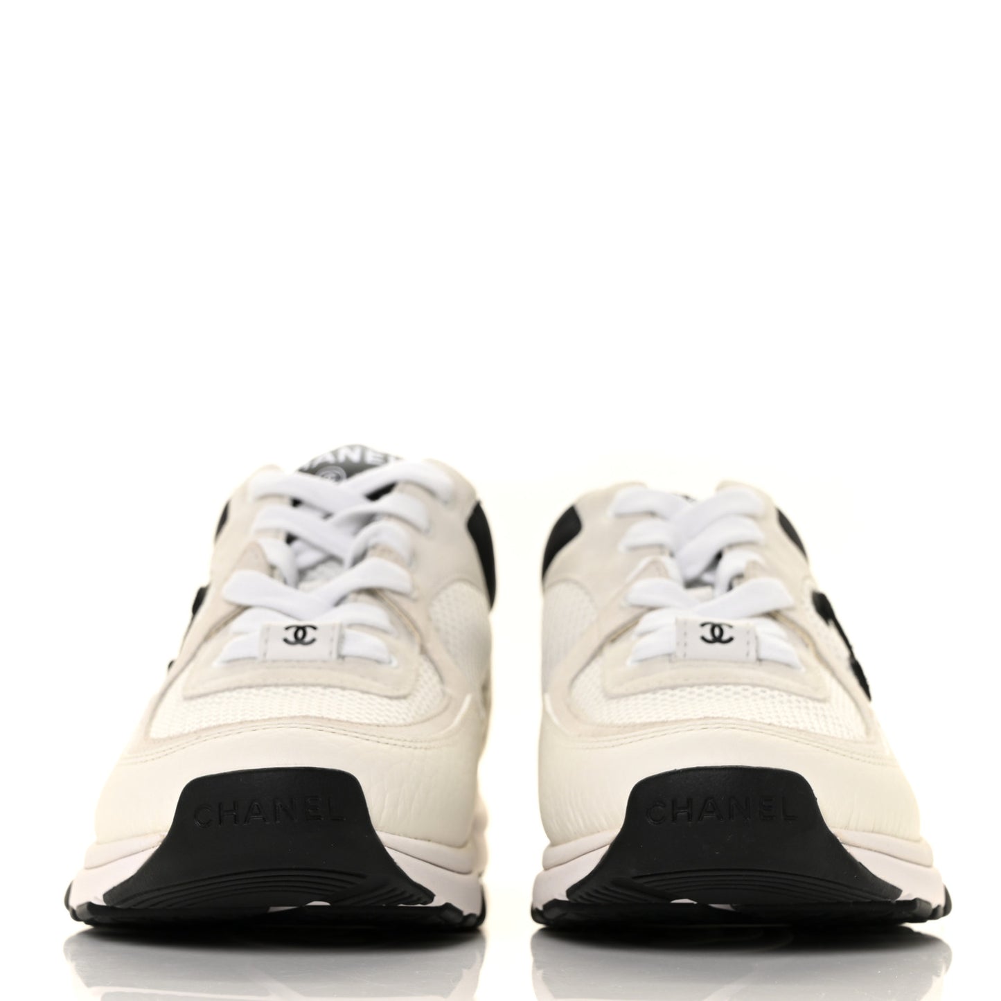 Mesh Suede Calfskin Grained Calfskin Womens CC Sneakers 36 White Black