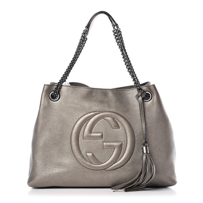 Gucci Metallic Pebbled Calfskin Medium Soho Chain Shoulder Bag Sasso 1 of 22