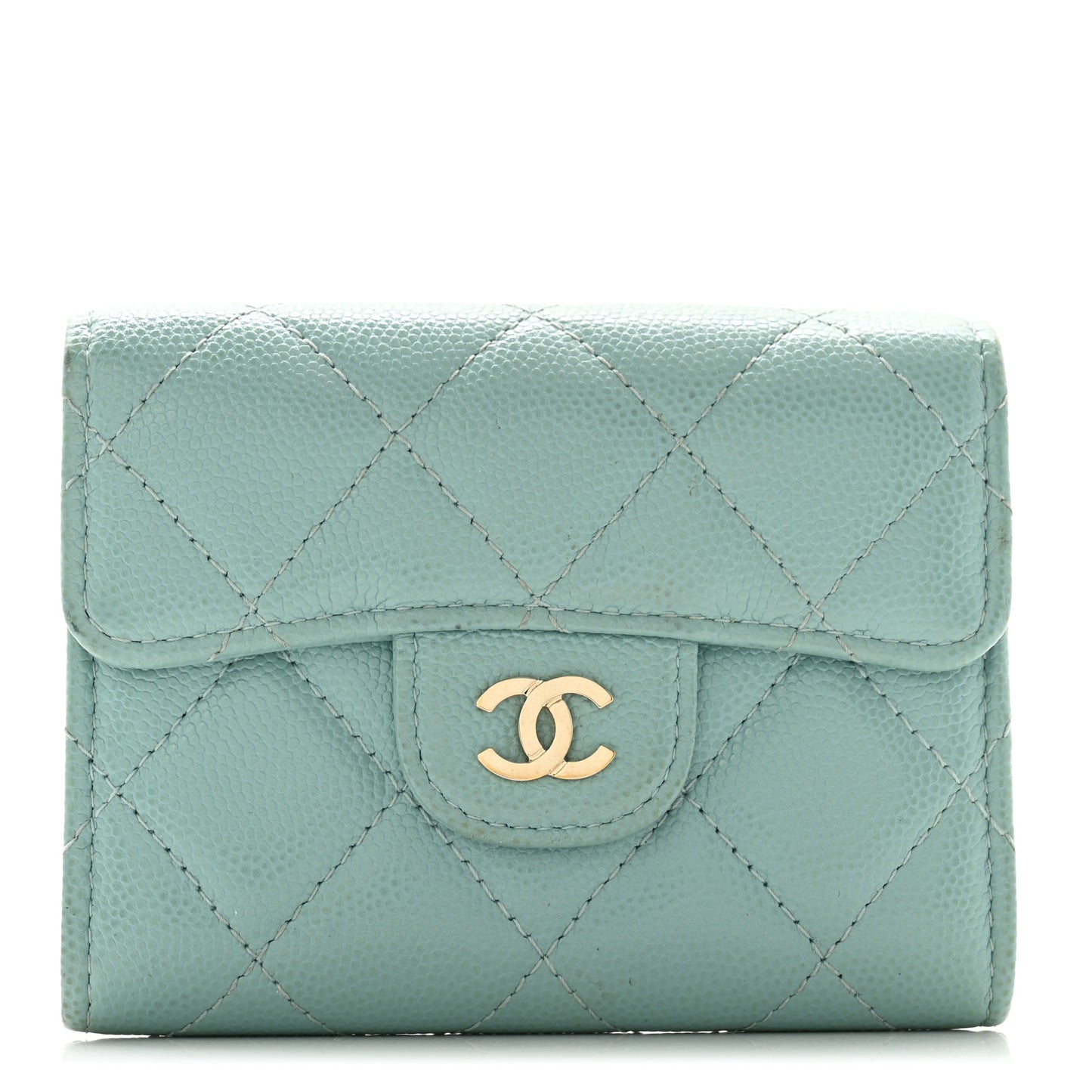 Caviar Quilted Flap Card Holder Wallet Light Blue