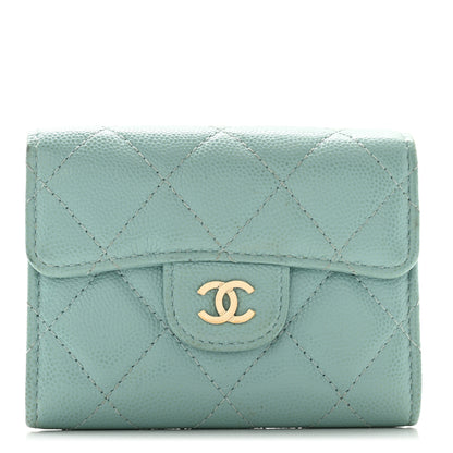 Chanel Caviar Quilted Flap Card Holder Wallet Light Blue 1 of 12