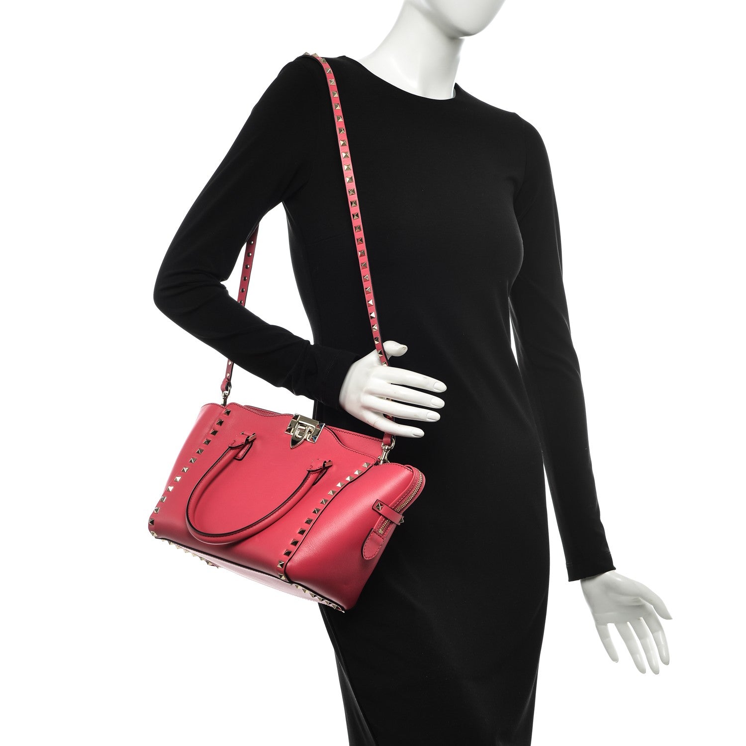 Valentino Garavani Vitello Small Rockstud Double Handle Tote Deep Fuxia 2 of 6