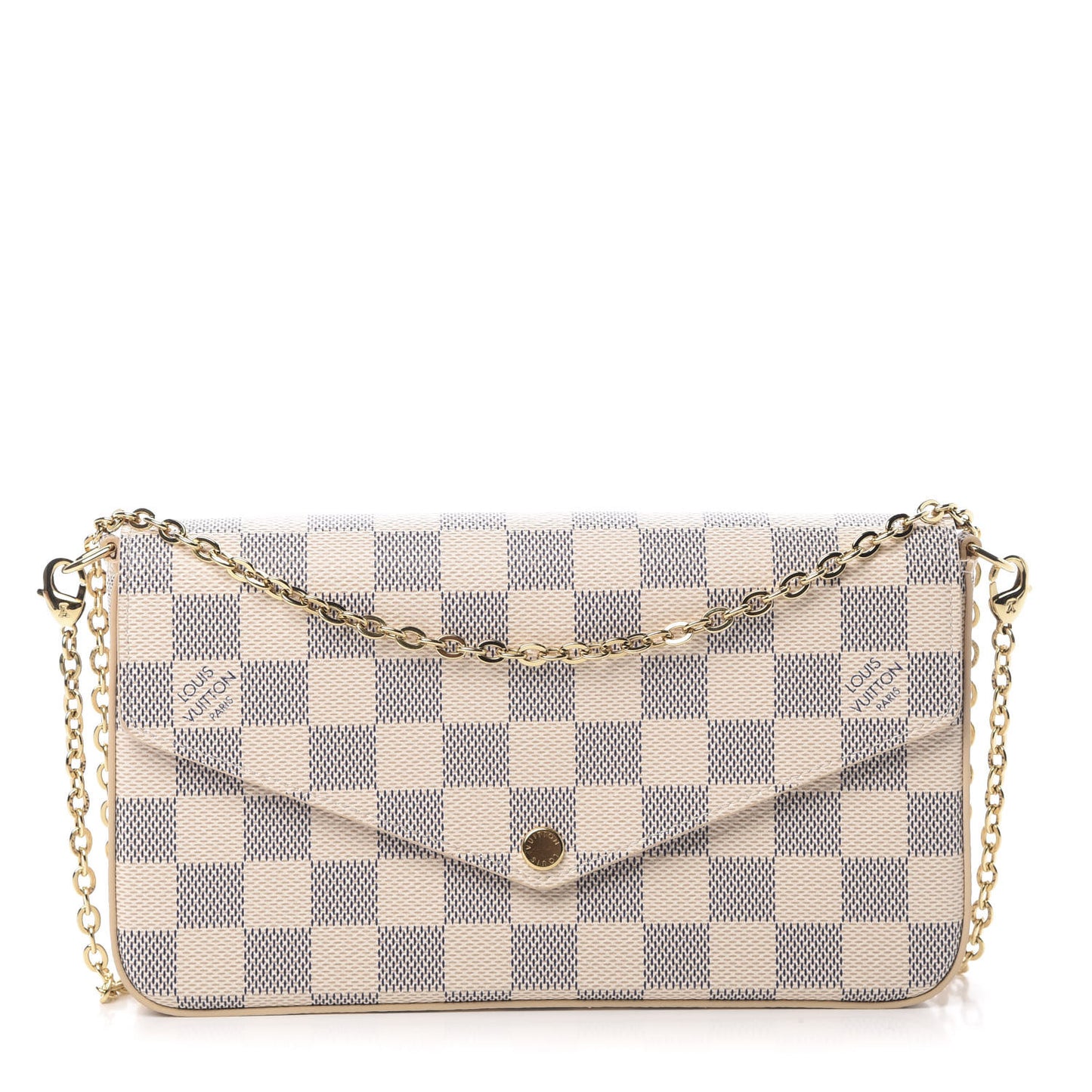 Damier Azur Pochette Felicie Chain Wallet Rose Ballerine
