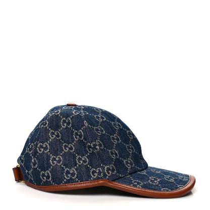 Gucci Washed Jacquard Denim Nappa GG Monogram Oscar Baseball Hat M Denim Cuir 3 of 7