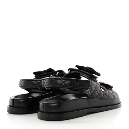 Chanel Lambskin Velcro CC Pearl Bow Dad Sandals 39 Black 4 of 12