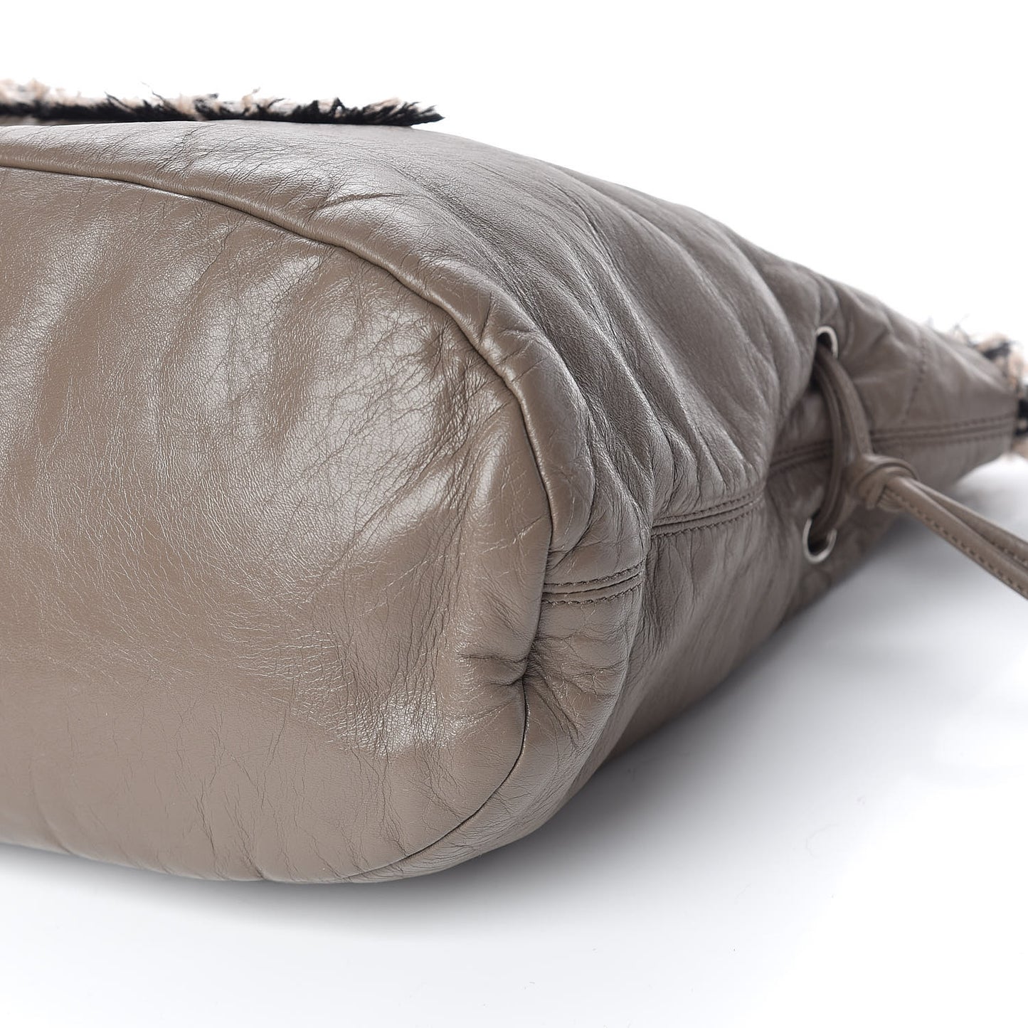 Tweed Lambskin Drawstring Tweedy Tote Taupe