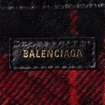 Balenciaga Wool Cuir Arena Plaid Diagonal Allover Logo Matelasse XS Bazar Shopper Tote Red Black 8 of 10