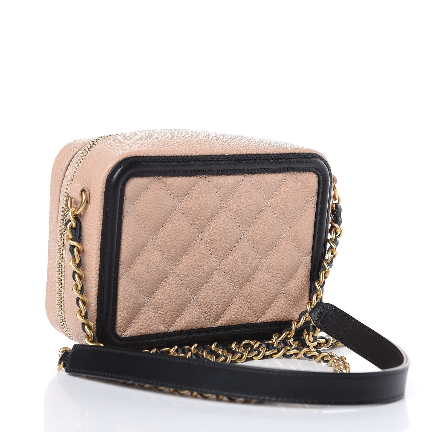 Caviar Quilted CC Filigree Vanity Clutch With Chain Beige Black