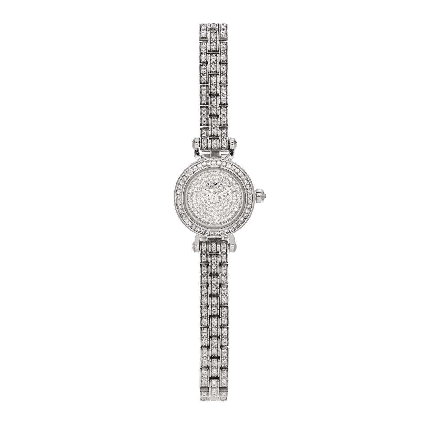 Hermes 18K White Gold Diamond Pave 16mm Faubourg Quartz Watch 1 of 4