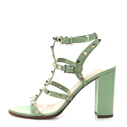 Valentino Garavani Calfskin Rockstud 90mm City Sandals 39.5 Light Green 1 of 7