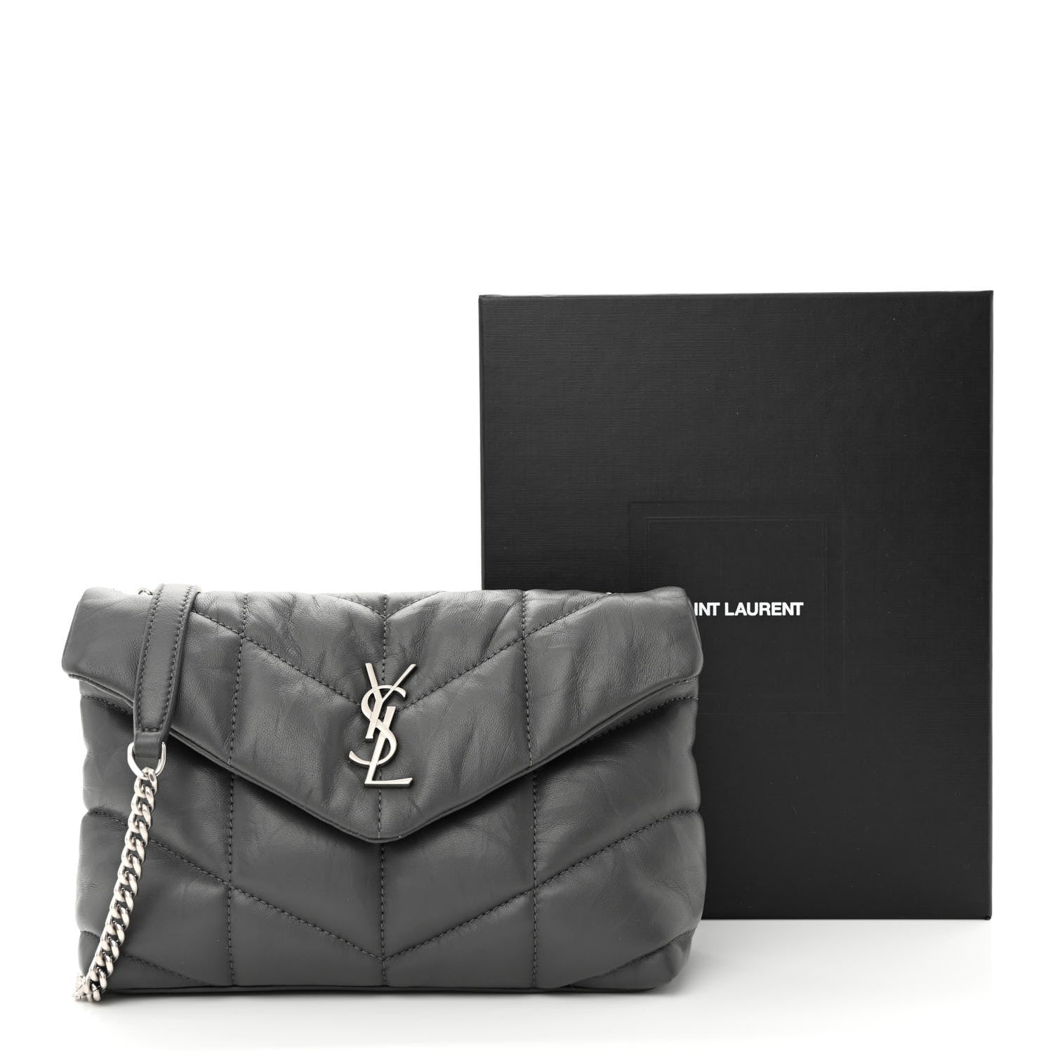 Saint Laurent Lambskin Quilted Toy Loulou Puffer Monogram Chain Satchel Storm 11 of 11