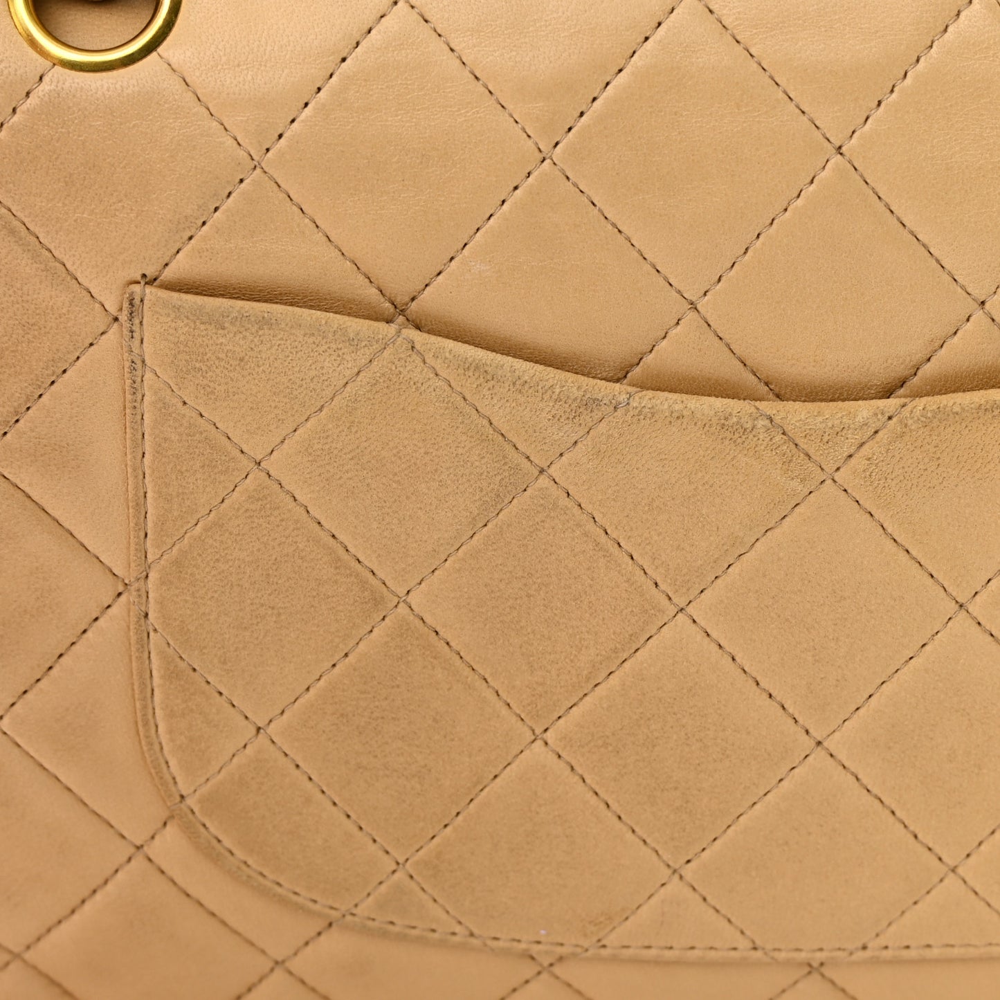 Lambskin Quilted Medium Double Flap Beige