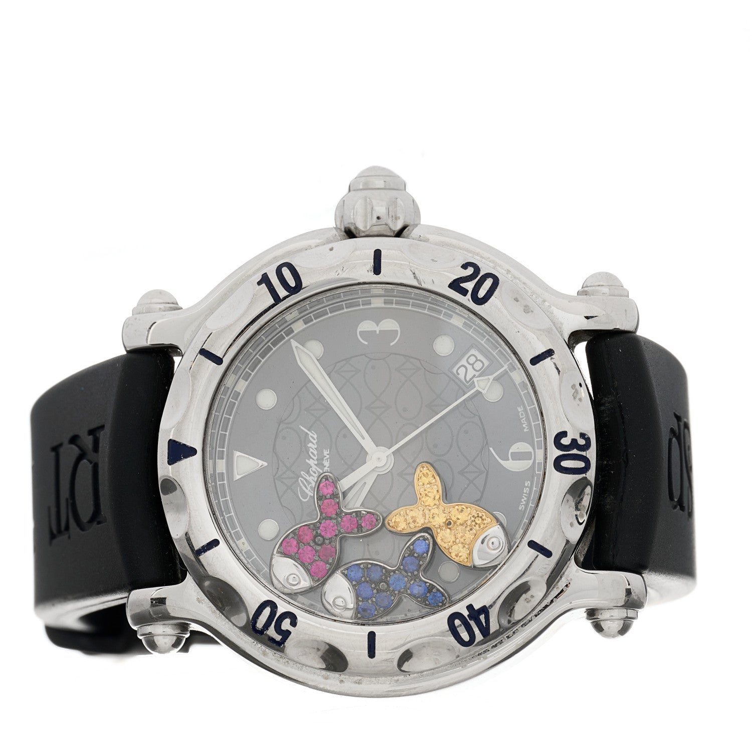 Chopard Stainless Steel Rubber Ruby Yellow Blue Sapphire 38mm Happy Sport Fish Quartz Watch Black 2 of 4