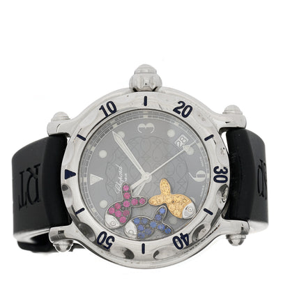 Chopard Stainless Steel Rubber Ruby Yellow Blue Sapphire 38mm Happy Sport Fish Quartz Watch Black 2 of 4