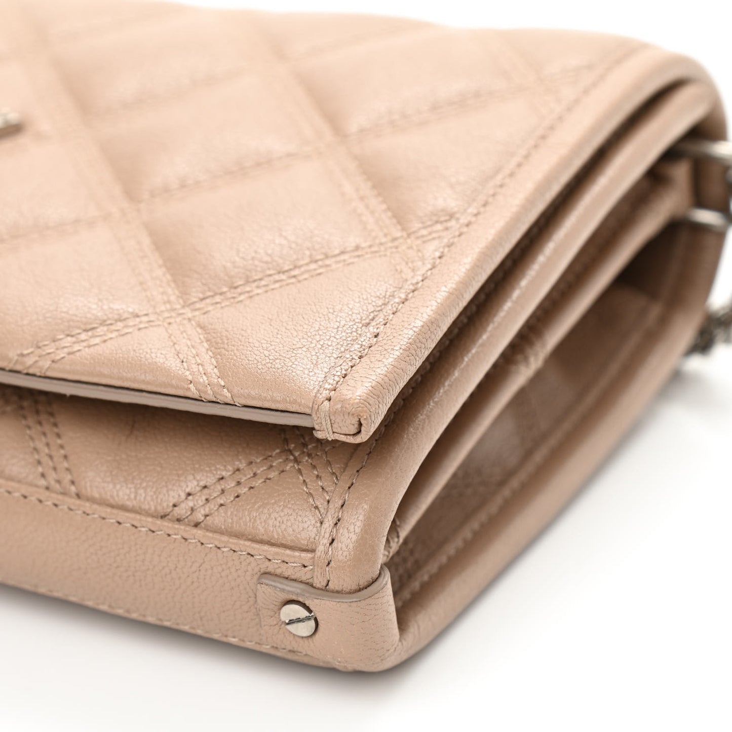 Lambskin Diamond Quilted Becky Chain Wallet Gold Sand