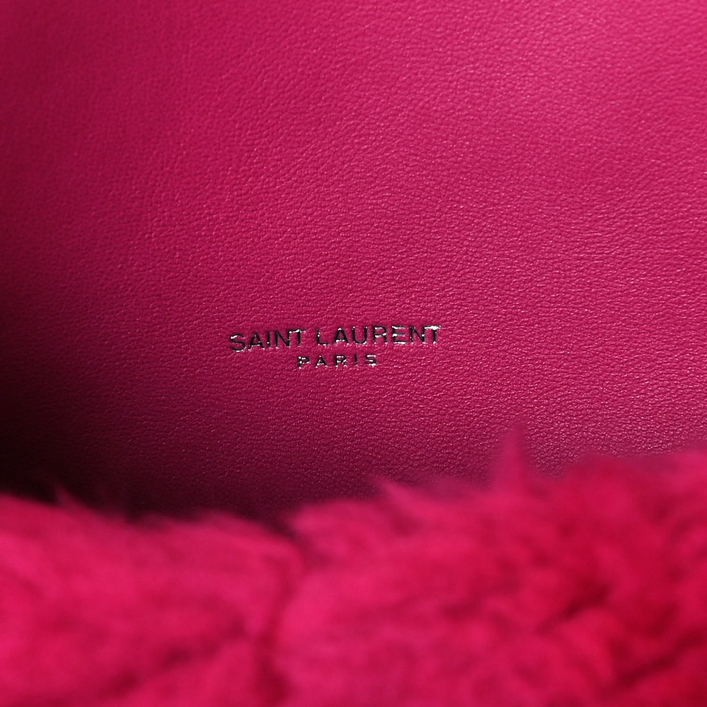 Merino Shearling Lambskin Quilted Small Loulou Puffer Monogram Chain Satchel Fuchsia