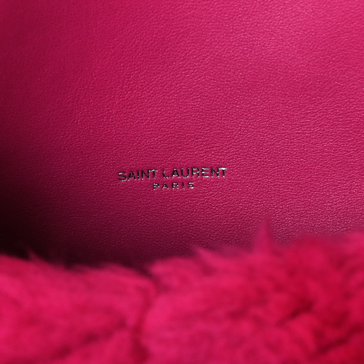 Saint Laurent Merino Shearling Lambskin Quilted Small Loulou Puffer Monogram Chain Satchel Fuchsia 6 of 15