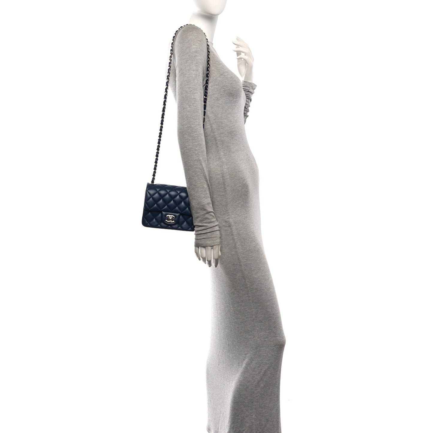 Lambskin Quilted Mini Square Flap Navy