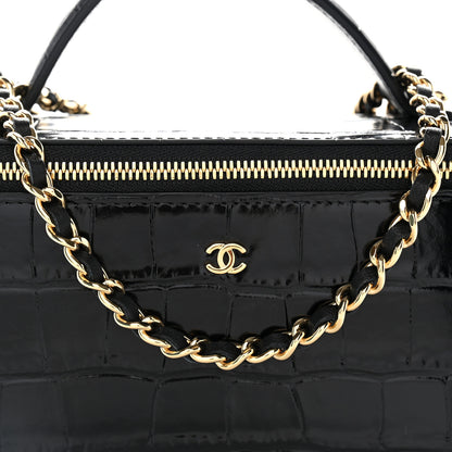 Chanel Calfskin Crocodile Embossed Crococo Small Top Handle Vanity Case With Chain Black 8 of 11