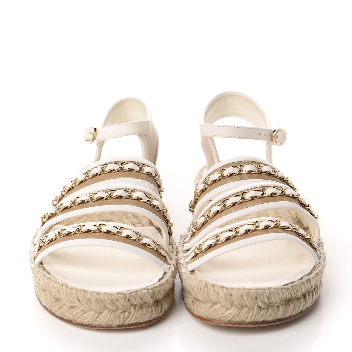 Lambskin Chain Espadrille Sandals 41 Beige White